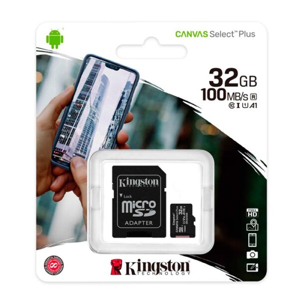 Memoria micro-SD Kingston Canvas Select, 32GB, UHS-I Speed Class 1 (U1), con Adaptador SD, 100MB/s