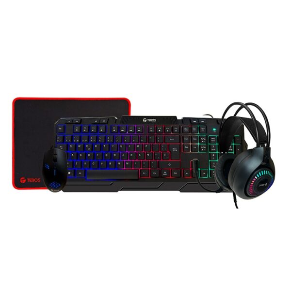 Combo Teros TE-4063N, Teclado Multimedia, Mouse, Audífonos y Mouse Pad
